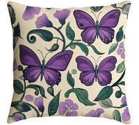 ANSIWEIGO 11CT Juego de almohadas de punto de cruz preimpreso, juego de cojines de lienzo estampado de mariposa morada, funda de almohada para bordar, punto de cruz, juego de cojines de bordado, 45 x