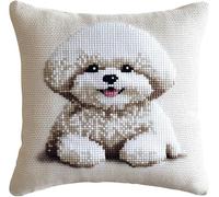 ANSIWEIGO Animal 11 CT Juego de cojines de punto de cruz preimpresos, dulce Bichon Frisé,Punto de Cruz, Juego de cojines de lienzo impreso, juego de cojines de bordado, 18 x 18 pulgadas