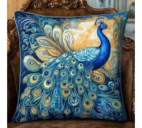 ANSIWEIGO Cojín de punto de cruz preimpreso, hermoso cojín de bordado de pavo real con patrón de 45 x 45 cm para decorar funda de almohada para bordar, punto de cruz, juego de cojines hechos a mano