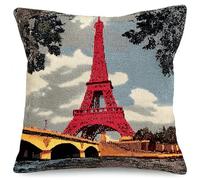ANSIWEIGO Haz tu propia funda de cojín hecha a mano, 43 x 43 cm, kit de manualidades con hilo, gancho y lienzo, divertido proyecto de bricolaje para decoración del hogar, Torre Eiffel