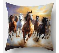 ANSIWEIGO Juego completo de cojines de anudados con lana para cojines, manadas de caballos, kit de gancho para atar, 43 x 43 cm, incluye lona, hilo, herramientas, instrucciones, puntada para puntada