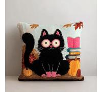 ANSIWEIGO Juego de cojines DIY de 43 x 43 cm, juego de ganchos para mentes creativas y amantes del arte, experiencia artesanal inconfundible, ideal para niños y adultos, gato negro