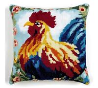 ANSIWEIGO Kit de cojín de punto de cruz grueso, diseño de gallo de granja, kit de tapiz de costura, plantilla de bordado a mano, punto de cruz, arte para decoración del hogar, 45 x 45 cm