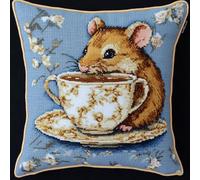 ANSIWEIGO Kit de fabricación de almohadas de punto de cruz para adultos, kit de punto de cruz para decoración creativa del hogar, 18 x 18 pulgadas, Rata bebe café en secreto