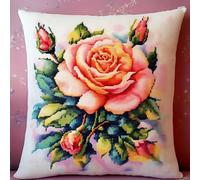 ANSIWEIGO Kit de gancho para funda de cojín, rosas pintadas, funda de almohada de lona preimpresa con hilo acrílico, 43 x 43 cm, decoración de sofá, apto para principiantes