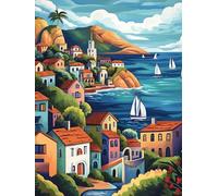 ANSIWEIGO Pintar por números,kit de pintura por números de primera calidad para principiantes y adultos - Terapia artística relajante - Un pueblo junto al océano,40x50 cm,sin marco