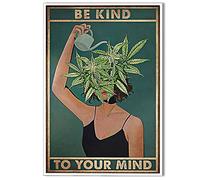 Anslipswar Póster vintage Be Kind To Your Mind, cita de salud mental, lienzo para pared, póster único de plantas verdes, pintura retro para decoración de pared del hogar, imagen para mujer,
