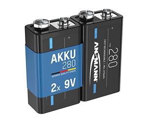 ANSMANN 2 baterías de 9 V 280 mAh NI-MH de Baja autodescarga, Recargable, Ideal para Control Remoto, medidores, multímetros, micrófonos