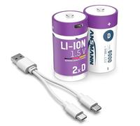 ANSMANN 2 Pilas D de Iones de Litio con conexión USB Tipo C, Recargables a través de USB-C/Alta Potencia de 1,5 voltios y 6000 mAh/adecuadas para Control Remoto, Controladores, lámparas, Juguetes