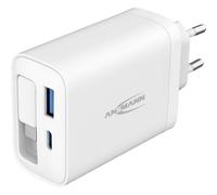 ANSMANN Cargador USB con Cable Integrado, Cargador rápido de 30 W para USB C y A con Cable de Carga Integrado, Cargador de Viaje Compacto