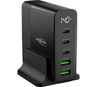 ANSMANN Cargador USB de 5 puertos con hasta 140 W/Power Delivery y cargador Quick Charge 3.0 con control de carga inteligente/ideal para smartphone, tableta, ventilador de mesa, dispositivos LED, etc.