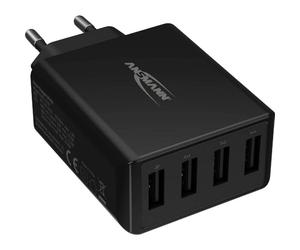 ANSMANN Caricatore USB a 4 Porte da 30 W, con controllo intelligente di ricarica per Smartphone, Tablet, GoPro, e-Book, ECC.