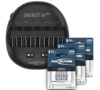 ANSMANN Energy 16 Plus Cargador de batería inteligente universal estación de mantenimiento para AAA, AA, C, D, baterías recargables de 9 V y dispositivos USB (iPhone, Android, Smartphone) + AA 2850