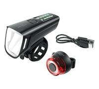 ANSMANN Juego de luces para bicicleta homologadas por StVZO con LED CREE / 140 m de alcance, 35 lux, 170 lúmenes, IPX4, funciona con batería, recargable mediante USB/luz de rueda, juego compuesto de
