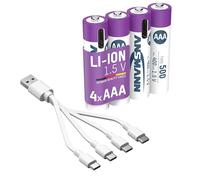 Ansmann Micro AAA 500 Typ USB-C 4er Blister (400mA | Baterías de litio recargables, indicador de carga LED integrado, ideal para controladores, juguetes y radios