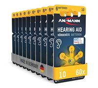 ANSMANN Pilas para audífonos Tipo 10 Amarillo P10 PR70 ZL4, 60 Unidades, Fabricadas en Alemania, Paquete de Almacenamiento, Pilas para audífonos y audífonos, fácil de agarrar