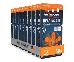 ANSMANN Pilas para audífonos Tipo 13 Naranja P13 PR48 ZL2 (60 Unidades)