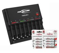 ANSMANN Powerline 8 Einzelzellen-Akku-Ladegerät für NiMH-Akkus AAA & AA - 8 Einschübe Universal-Ladegerät plus 8er-Pack Fujitsu AA Batterien.
