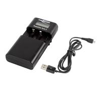 ANSMANN Powerline Vario X - Caricabatteria per fotocamera in batteria agli ioni di Litio, LiPo, NiMH o 2 batterie Mignon AA o 2 Micro AAA, Altezza regolabile del vano di ricarica
