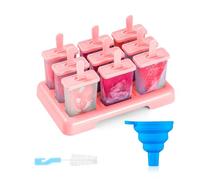 ANSMIO 9 moldes de hielo reutilizables para hielo en el tallo, formas de helado, ideas de bricolaje, sin BPA, viene con un cepillo de limpieza y embudo plegable de silicona (nuevo rosa)