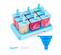 ANSMIO Moldes de hielo Lolly 9 moldes para helados reutilizables para hacer helados, ideas de bricolaje - Viene con un cepillo de limpieza y embudo plegable de silicona(azul)