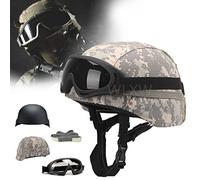 ANSNOW Casco de Combate Militar Airsoft Mich 2000 para Paintball, con Funda para Casco, Gafas Tácticas Y Banda para Casco Tipo Ojo de Gato, para Juegos de Cs, Caza, Airsoft/B