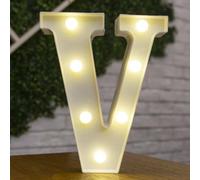 anso Letras LED del alfabeto con números iluminados, letras de plástico blanco, decoración de pie de la A a la Z del 0 al 9 (letra V)