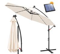 Ansobea 300CM Sombrilla terraza exterior con Solar LED, Sombrillas jardin grandes protección UV, Parasoles de jardin con soporte, Sombrilla de Jardin, Terraza(Beige)