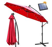 Ansobea 300CM Sombrilla terraza exterior con Solar LED, Sombrillas jardin grandes protección UV, Parasoles de jardin con soporte, Sombrilla de Jardin, Terraza(Rojo)