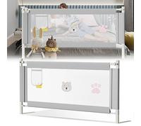 Ansobea Barrera de Cama para bebé 150cm, Barandilla de Cuna Plegable, Rejilla de Cuna Segura con protección contra caídas, Barrera Cama para niños, Acabado Gris Bordado