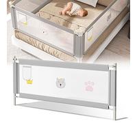 Ansobea Barrera de Cama para bebé 180cm, Barandilla de Cuna Plegable, Rejilla de Cuna Segura con protección contra caídas, Barrera Cama para niños, Acabado Gris Bordado