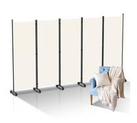 Ansobea Biombo separador de piezas sobre ruedas, plegable, 5 piezas, 284 x 181 x 30 cm, cortavisores para balcón, pared española, cortavistas de fibra de poliéster, biombo de fácil instalación (beige)