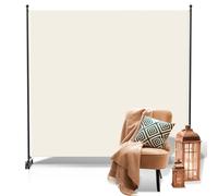 Ansobea Biombo separador sobre ruedas, plegable, 1 unidad, 187 x 181 x 30 cm, para oficina y balcón, fibra de poliéster, fácil instalación (beige)