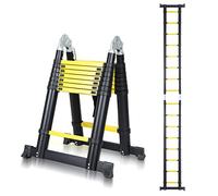 Ansobea Escalera telescópica de 3,8 m, de aluminio, extensible, telescópica, para escaleras, telescópica, flexible, color amarillo