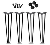 Ansobea Hairpin Legs Patas de mesa de metal negro, horquilla, patas de mesa, 12 mm, patas de acero, 3 barras, 25 cm, 4 unidades