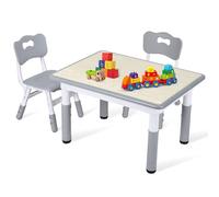 Ansobea Juego de mesa infantil con 2 sillas, altura regulable en 7 niveles, mesa de pintura y escritorio de 80 x 60 cm, color gris