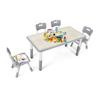 Ansobea Juego de mesa infantil con 4 sillas, tamaño XXL, 120 x 60 cm, 7 niveles de altura ajustable, mesa de pintura y mesa de actividades para guardería y habitación infantil