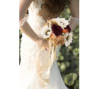 Ansofi Ramo de Boda Vintage para Novia, Ramo de Novia Naranja Quemado, Ramo de Dama de Honor, Flores Artificiales de Girasol para Ceremonia, Fiesta, Iglesia