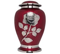 Ansons Urns Urna de cremación de Rosa Plateada, urna funeraria con Flor Grande sobre Esmalte Rojo, urna de entierro para Cenizas humanas, tamaño Adulto, 100% latón