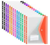 Ansook 14 Piezas Carpetas Plastico PerforadosTransparentes A4,Bolsillos para Documentos A4 con Broches y Etiquetas, para Archivo en Color,7 Colores, para Uso Escolar y de Oficina
