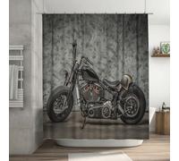 Ansouyi Juego de cortina de ducha con 12 ganchos, cortinas de baño de tela de poliéster impermeable, estilo vintage, motocicleta, clásica, para el hogar, bañeras, decoración lavable y duradera, 168 cm