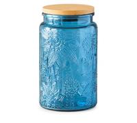 ANSQU Recipiente de cristal azul de 963,9 g, tarro de caramelo con tapa, tarro de albañil de colores vintage para cocina, tarro de café decorativo, té, caramelos, galletas, tarro de cristal lindo