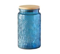 ANSQU Recipiente de vidrio azul de 34 onzas, tarro de caramelo con tapa, tarros de colores vintage para cocina, tarro decorativo para café, té, dulces, galletas, bonito tarro (azul, 1 unidad)