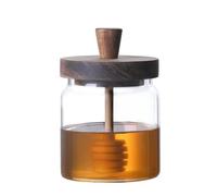 ANSQU Tarro hermético de vidrio para miel con varilla y tapa de madera, recipientes para guardar miel, tarro Mason para cocina doméstica, 500 ml