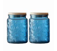 ANSQU - Tarros de vidrio azul de 23.7 onzas líquidas, paquete de 2 tarros de vidrio clásico para almacenamiento de cocina, tarros de caramelo con tapas, frijoles de café, té, galletas, azúcar, sales