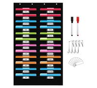 ANSTROUT Tabla de bolsillo negra de 24 bolsillos con 24 bolsillos para etiquetas de nombre, organizador de archivos de pared colgante para aula y oficina, organiza tus tareas, archivos, álbumes de