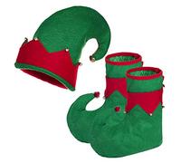 ANSUG Elf Shoes and Elf Hat Christmas Red Green Elf Hat Adult Wiggle Tip Hat for Fancy Dress up Party Accessory