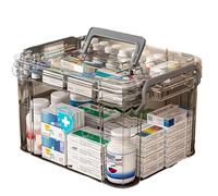 Ant Warrior Caja de medicamentos, Medicine box, Caja Organizadora para Medicina portátil de 2 capas,con asa, para hogar al aire libre,31x21x15 cm (Gris claro)