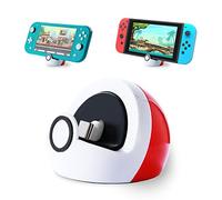 Antank Soporte de Carga Compatible con Nintendo Switch/OLED/Lite, Estación de Carga con Puerto USB Tipo C sin Proyección, Mini Pokebola Blanca y Roja Portátil Compacta