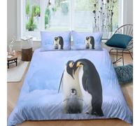 Antarctic Wildlife Scene Funda Edredon Juego de Ropa de Cama de 3 Piezas Impresión 3D Cierre de Antarctic Wildlife Escena Funda de Edredón Funda de Almohada a Juego for niña （140x200cm）